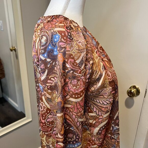NWT Wrong Side of Right Paisley Pleated Long Sleeve Chiffon Top, Size 3 (S/M) - Picture 8 of 16
